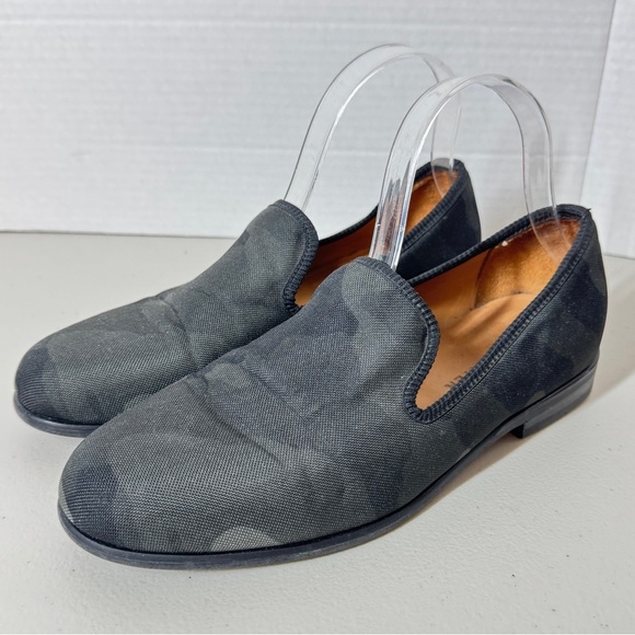 Duke + Dexter Black Camo Canvas Loafers Size 7 Handmade in England Slip-On Shoes - Picture 2 of 11